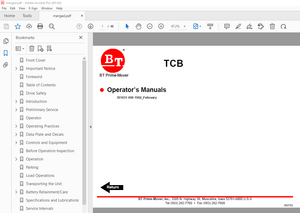 BT Prime-Mover TCB ELECTRIC TUGGER CAR BODY CARRIER Operator&#x27;s Manual - PDF DOWNLOAD 