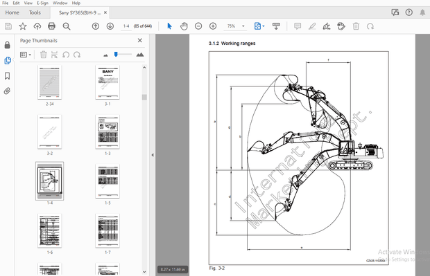 Sany SY365(B)H-9 Crawler Hydraulic Excavator Service Manual – PDF DOWNLOAD