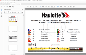 Haulotte Forklift HA20 RTJ HA20 RTJ O HA20 RTJ PRO HA61RTJ O HA61 RTJ PRO Parts Manual