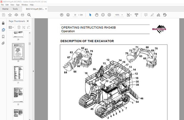 Cat Bucyrus RH340B Hydraulic Excavator OPERATING INSTRUCTIONS MANUAL BI651414 – PDF DOWNLOAD