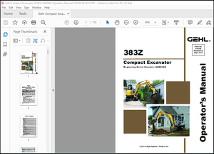 Gehl GE383Z Compact Excavator Operator’s Manual 918196 09.2013 – PDF DOWNLOAD