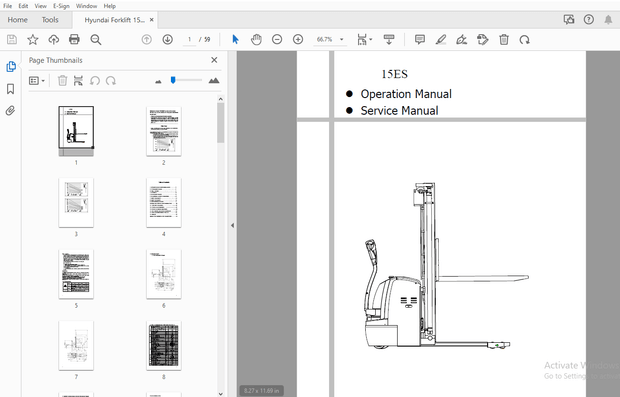 Hyundai Forklift 15ES Operation &amp; Service Manual – PDF DOWNLOAD