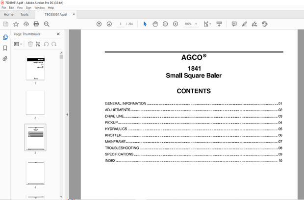 AGCO NA 1841 Small Square Baler Service Manual – PDF DOWNLOAD