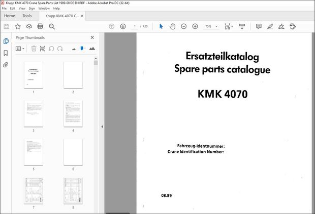 KRUPP KMK 4070 Truck Crane Parts Manual EN_DE – PDF DOWNLOAD