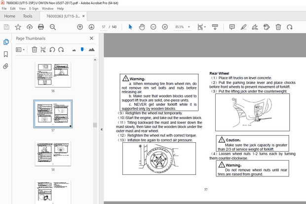 UTILEV 1.5T-3.5T Internal Combustion Counterbalanced Forklift Truck Operation Manual PDF