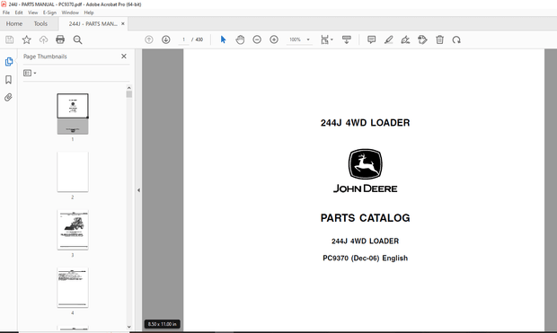 John Deere 244J 4WD LOADER Parts Manual PC9370 - PDF DOWNLOAD