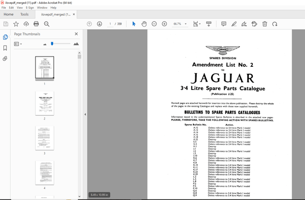 Jaguar 3.4 Litre (Publication J.25) Spare Parts Manual - PDF DOWNLOAD