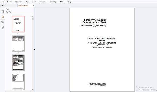 John Deere 544K 4WD Loader Operation &amp; Test Technical Manual TM12097 – PDF DOWNLOAD