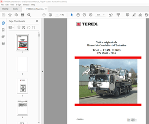 Terex Crane TC45–TC45L EURO5 EN 13000 2010 Manuel de Conduite et d’Entretien – PDF DOWNLOAD
