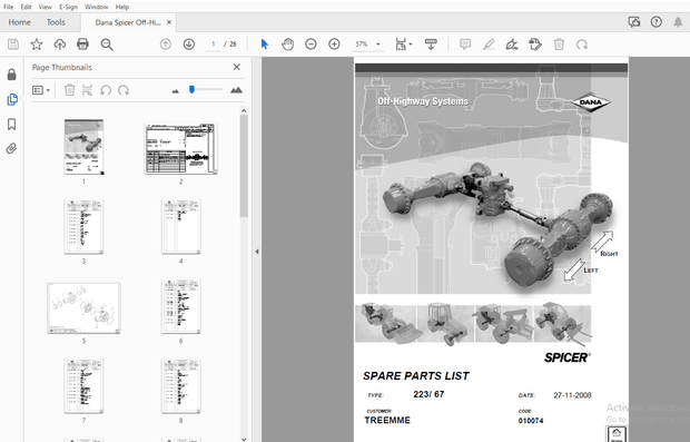 Dana Spicer Off-Highway Systems 223/67 Parts Manual – PDF DOWNLOAD