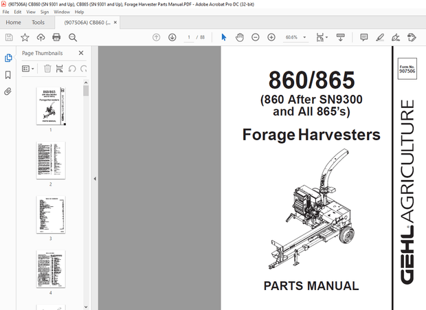 Gehl 860 865 (860 After SN9300 and All 865’s) Forage Harvesters Parts Manual 907506 – PDF DOWNLOAD