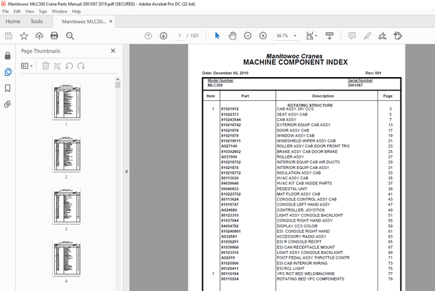 Manitowoc MLC300 Crane Parts Manual SN 3001087 – PDF DOWNLOAD