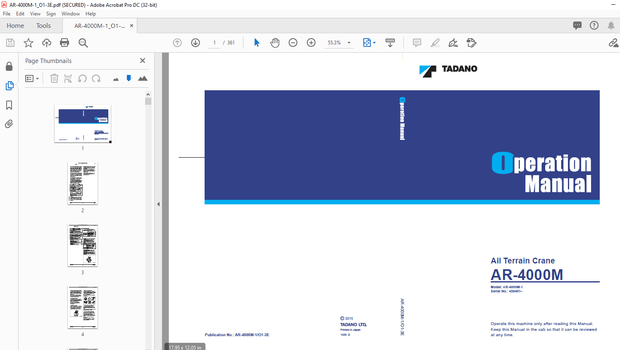 Tadano AR-400M All Terrain Crane Operation Manual – PDF DOWNLOAD