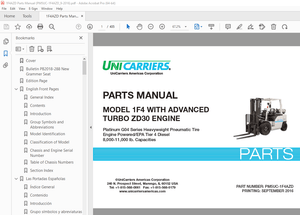 Unicarriers Forklift 1F4 WITH ADVANCED TURBO ZD30 ENGINE Parts Manual - PDF DOWNLOAD