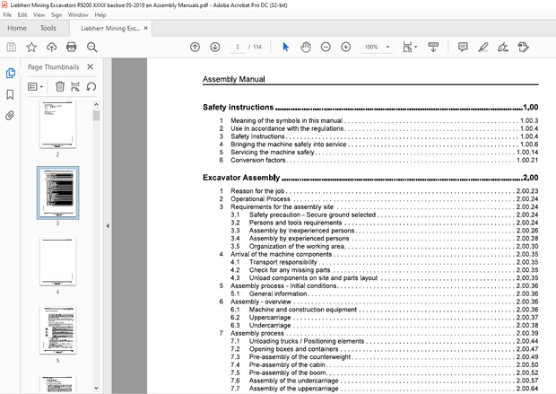 Liebherr R9200 Hydraulic excavator Backoe attachment Assembly Manual – PDF DOWNLOAD
