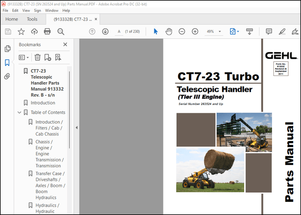 Gehl CT7-23 Turbo Telescopic Handler (Tier III Engine) Parts Manual 913332 – PDF DOWNLOAD
