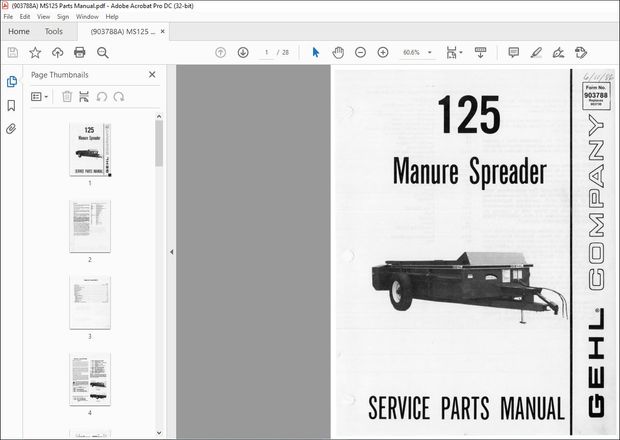 Gehl Manure Spreader 125 Service Parts Manual(903788A) – PDF DOWNLOAD
