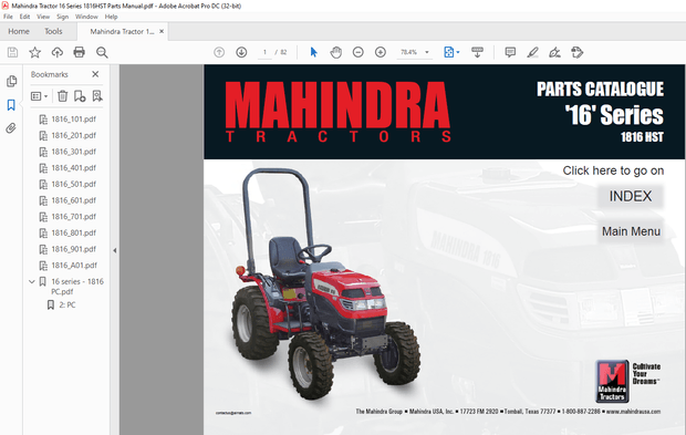 Mahindra Tractor ’16’ Series 1816 Gear &amp; HST Parts Catalogue Manual – PDF DOWNLOAD