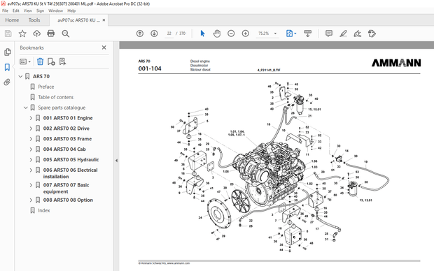 Ammann ARS 70 Single Drum Roller Parts Catalogue Manual 2563075 PDF