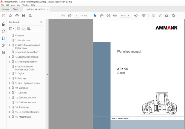 Ammann ARX 90 Tandem Roller Deutz Tier 3 Workshop Manual 4122048 PDF