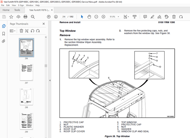 Yale Forklift F876 (GDP190DC, GDP210DC, GDP230DC, GDP230DCS, GDP250DC, GDP280DC) Service Manual - PD