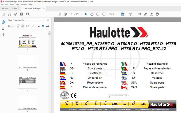 Haulotte Forklift PR_HT26RT O – HT80RT O – HT28 RTJ O – HT85 RTJ O  Spare Parts Manual
