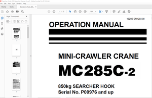 Maeda MC 285C-2 Mini Crawler Crane 850kg SEARCHER HOOK Operation Manual SN P00976 and up – PDF 