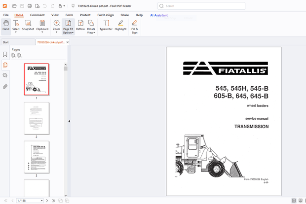 Fiatallis 545 545H 545-B 605-B 645 645-B Wheel Loader(Transmission) Service Manual - PDF DOWNLOAD