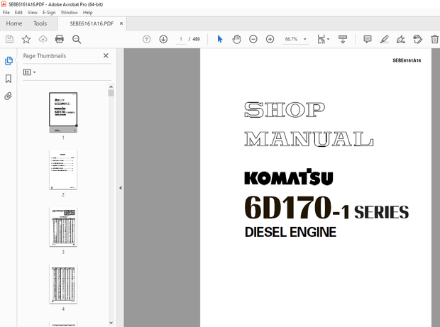 Komatsu 6D170-1 Series Diesel Engine Repair Service Manual SEBE6161A16  - PDF DOWNLOAD