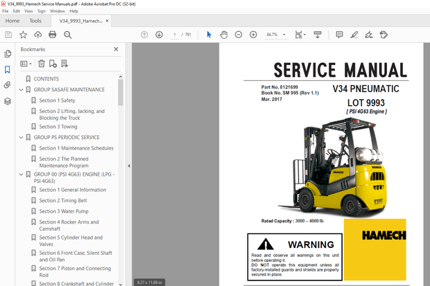 Crown Forklift V34 PNEUMATIC LOT 9993 [ PSI 4G63 Engine] Service Manual – PDF DOWNLOAD