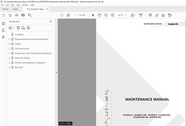 Haulotte Forklift HT23RTJ O HT23RTJ O SW HT23RTJ O – HT23RTJ O SW – HT67RTJ O  Maintenance Manual