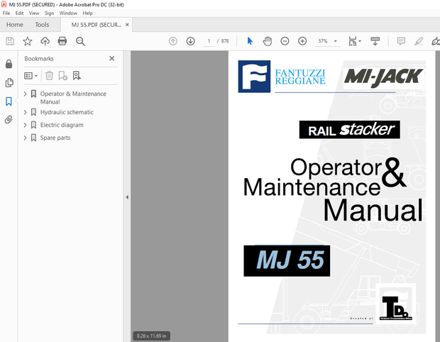 Fantuzzi Reggiane MI-Jack MJ 55 Operator &amp; Parts manual + Electrical &amp; Hydraulic Diagrams Manual  – 