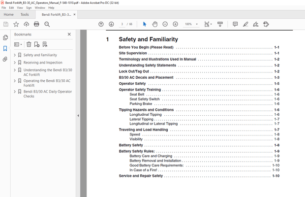 Bendi Landoll B330 AC Electric Narrow Aisle Forklift Operator’s Manual F-548-1010 – PDF DOWNLOAD