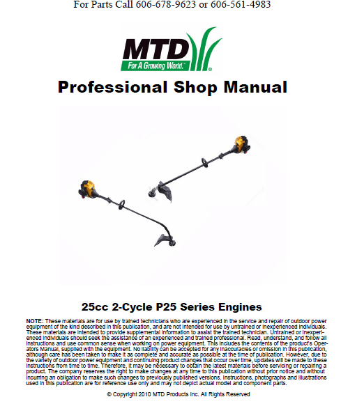 Mtd 25cc 2 Cycle P25 Series Engines Workshop Service Repair Manual – DOWNLOAD