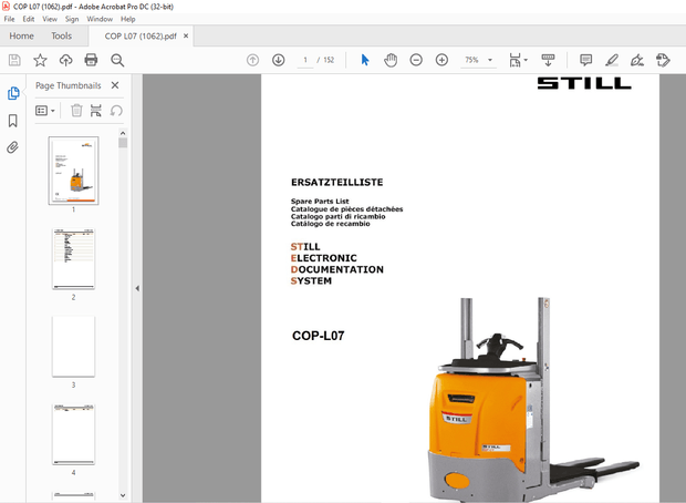 Still COP-L07 Still Electronic Documentation System Spare Parts List Manual – PDF DOWNLOAD