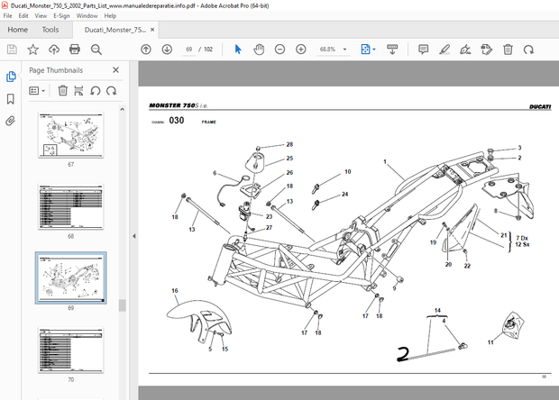 Ducati Monster 750S 2002 Parts Manual PN 91511441A - PDF DOWNLOAD 