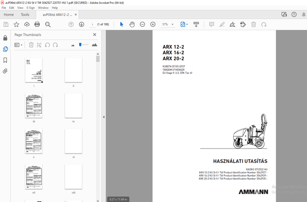 AMMANN ARX 12-2 ARX 16-2 ARX 20-2 KUBOTA D1105-EF07 HASZNÁLATI UTASÍTÁS - PDF