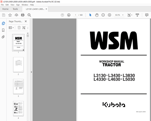 Kubota Tractor L3130 L3430 L3830 L4330 L4630 L5030 Workshop Manual – PDF DOWNLOAD