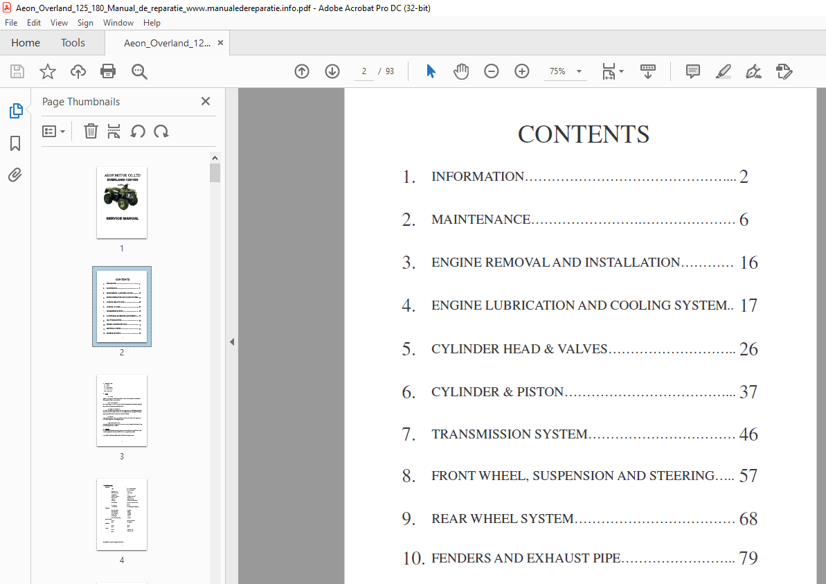 AEON Overland 125/180 Service Manual - PDF DOWNLOAD