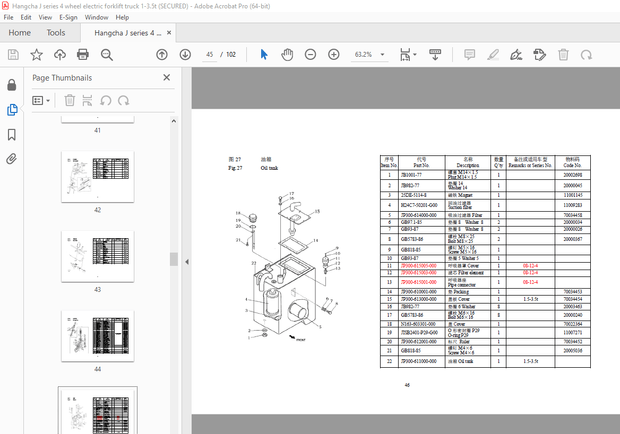 Hangcha J2 Series 4 Wheel Electric Forklift Truck 1-3.5t Parts Manual - PDF DOWNLOAD 