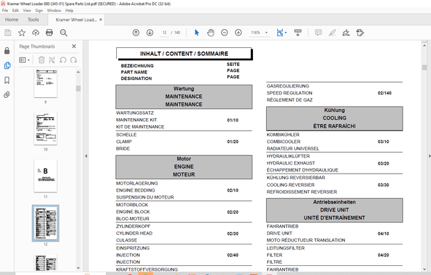 KRAMER Allrad Wheel loader 880 Spare Parts List Manual SN345010001 – PDF DOWNLOAD