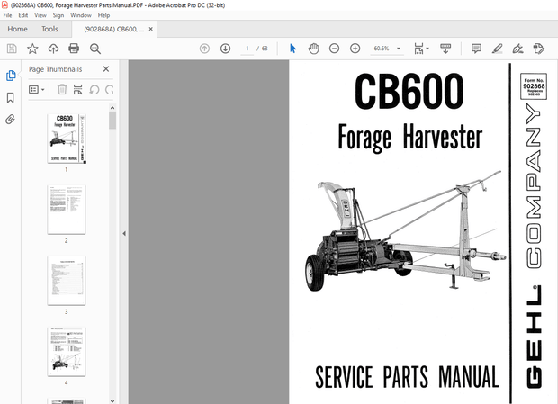 Gehl CB600 Forage Harvester Parts Manual 902868 – PDF DOWNLOAD