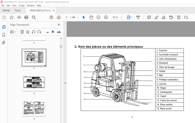 UTILEV Chariots élévateurs thermiques1.5 tonnes à 3.5 tonnes MANUEL D’UTILISATION PDF