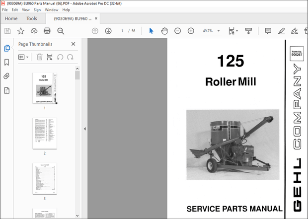 Gehl 125 Roller Mill Service Parts Manual(906267) – PDF DOWNLOAD