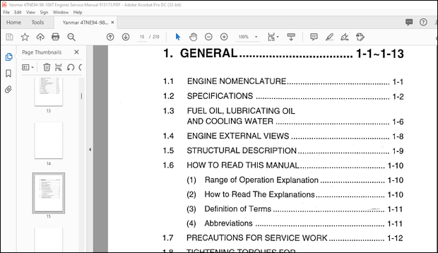 Yanmar 4TNE94-98-106T Engines Service Manual 915173 – PDF DOWNLOAD