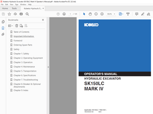 Kobelco SK150LC Mark IV Hydraulic Excavator Operator’s Manual – PDF DOWNLOAD