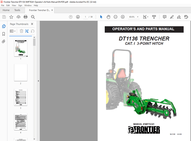 Frontier Trencher DT1136 Operator’s &amp; Parts Manual(5MP76341) – PDF DOWNLOAD
