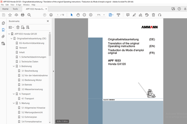 Ammann APF 1033 Honda GX120 Operation Manual (2-00002036) PDF