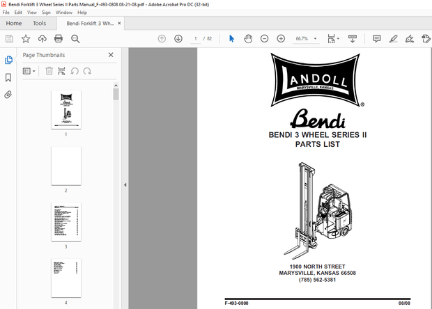 Bendi Landoll Forklift 3 WHEEL SERIES II PARTS LIST MANUAL F-493-0808 –  PDF DOWNLOAD