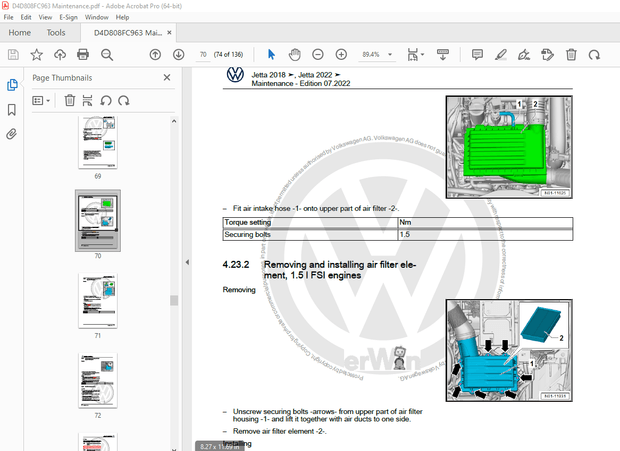 Volkswagen Jetta 2018 &amp; Jetta 2022 Maintenance Manual - PDF DOWNLOAD 
